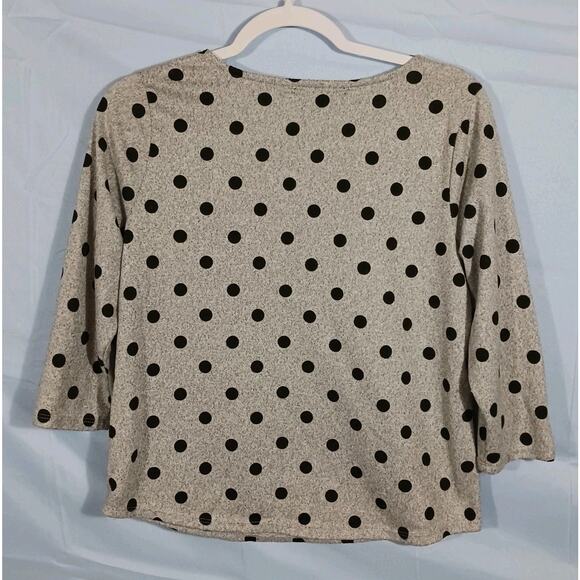 Adrienne Vittadini Womens PL Gray Polka Dot 3/4 Sleeve Top Grommets - Picture 8 of 8